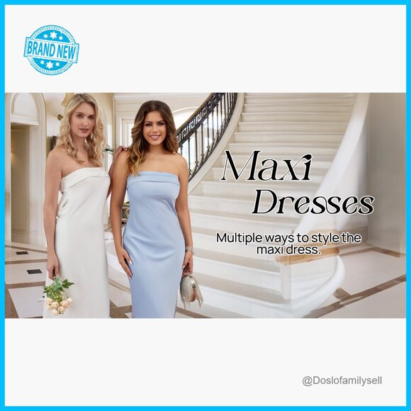 Satin Strapless Bodycon Maxi Dress Elegant Formal Wedding Guest Party - Picture 7 of 7